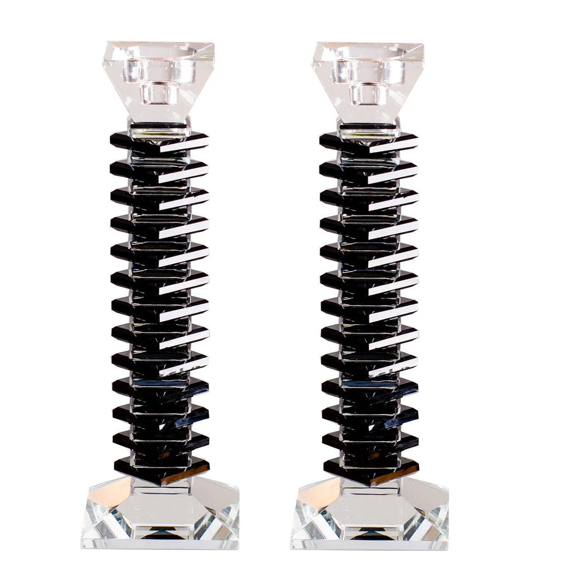 Stacked Design Crystal Candlesticks Set