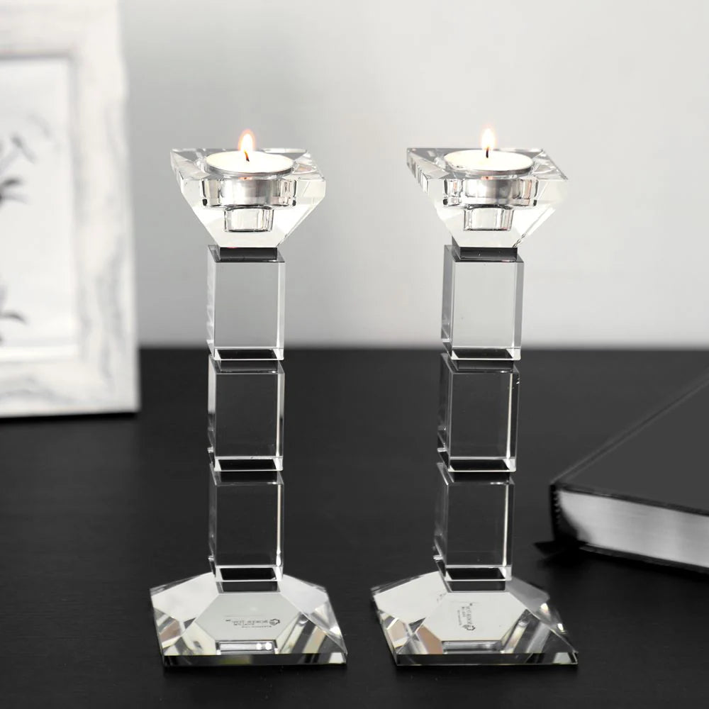 Crystal Candlesticks Square Design Set of Two