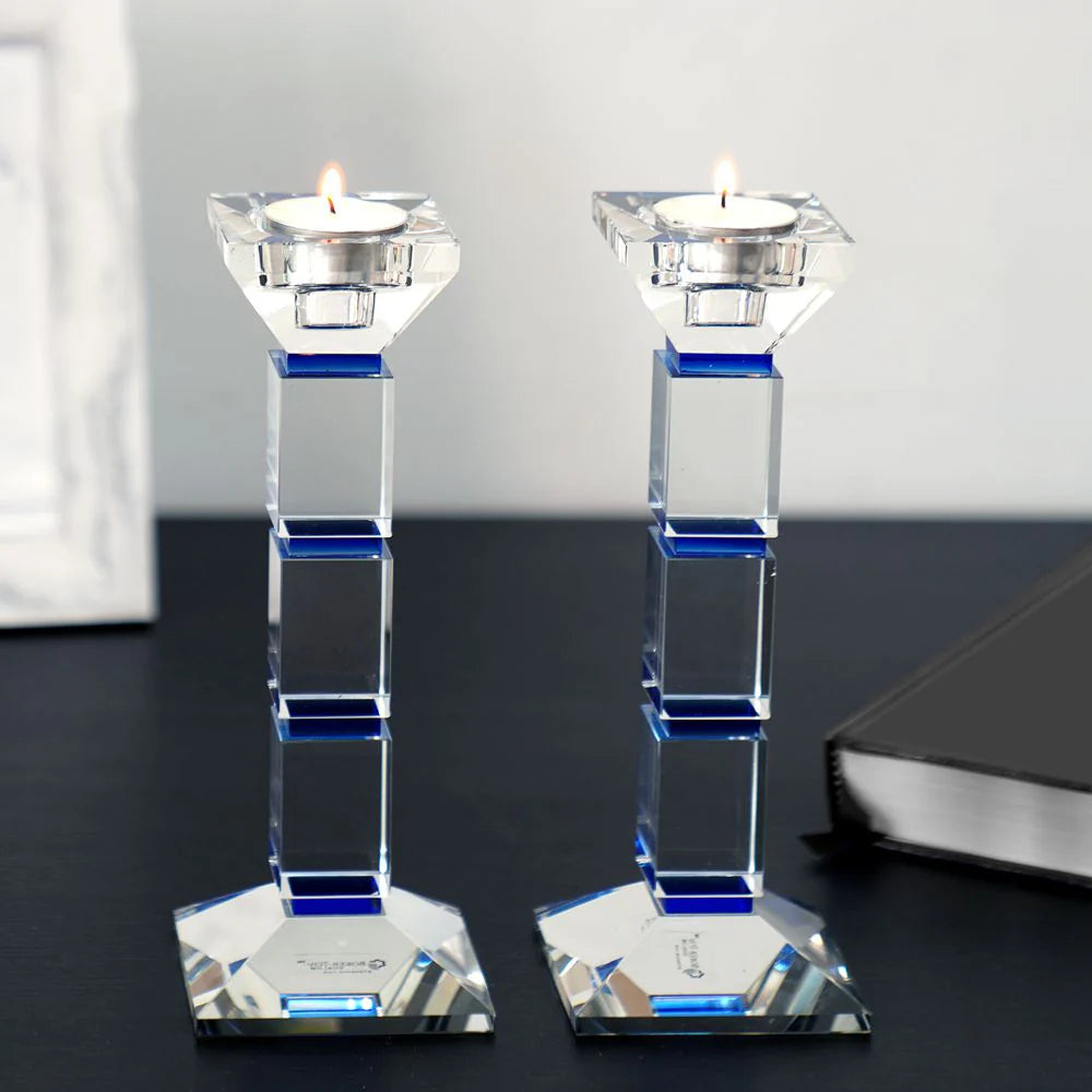 Crystal Candlesticks Square Design Set of Two