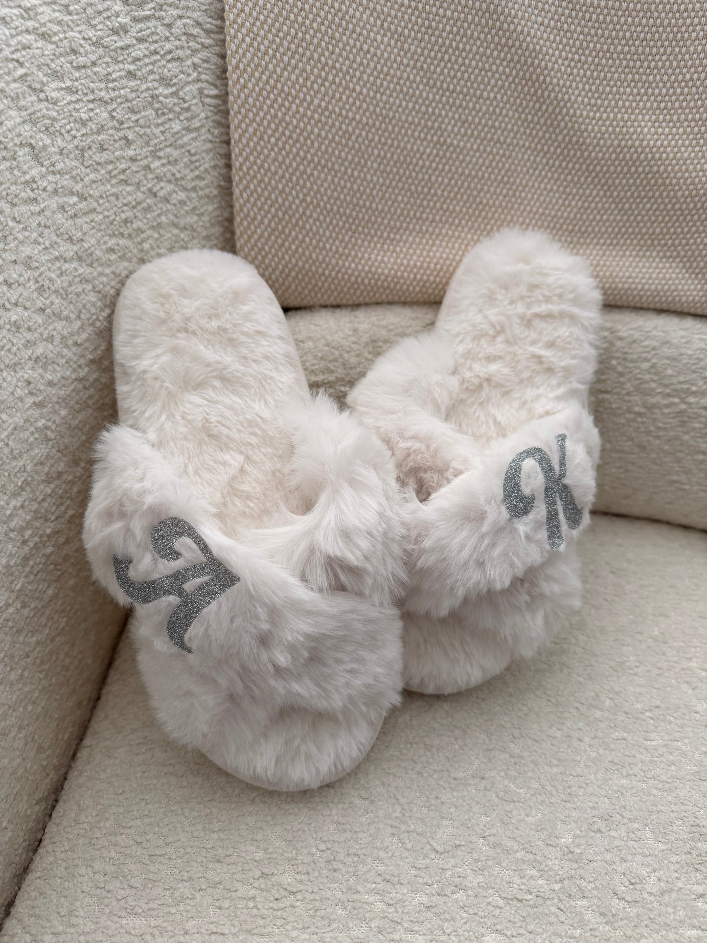 Personalized White Bride Slippers | Custom Initial Wedding Slippers | Bridal Getting Ready Gift