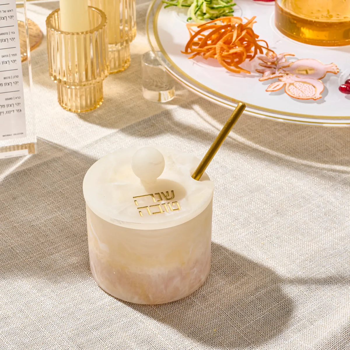 Classic Round Resin Honey Dish for Rosh Hashanah
