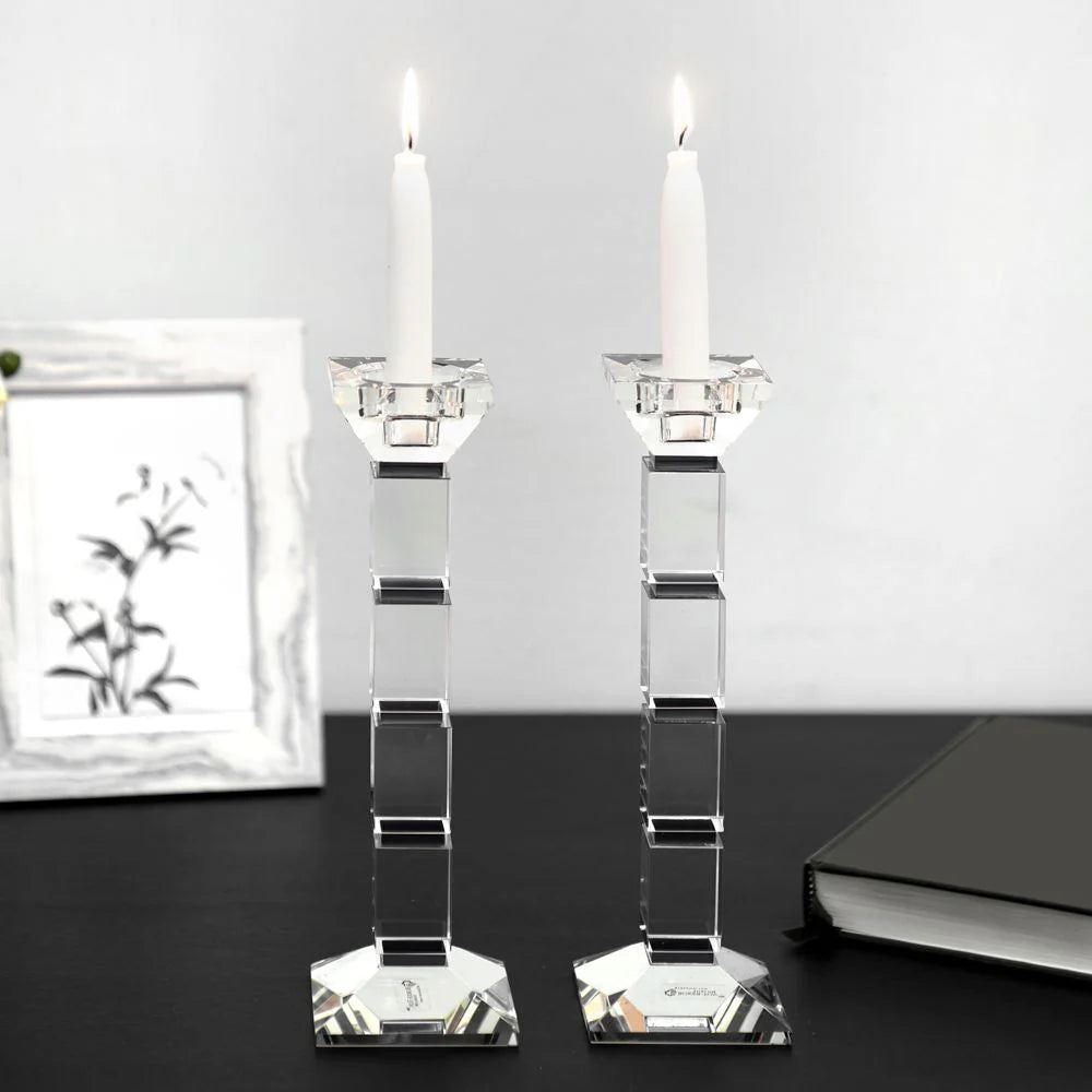 Crystal Candlesticks Square Design Set of Two