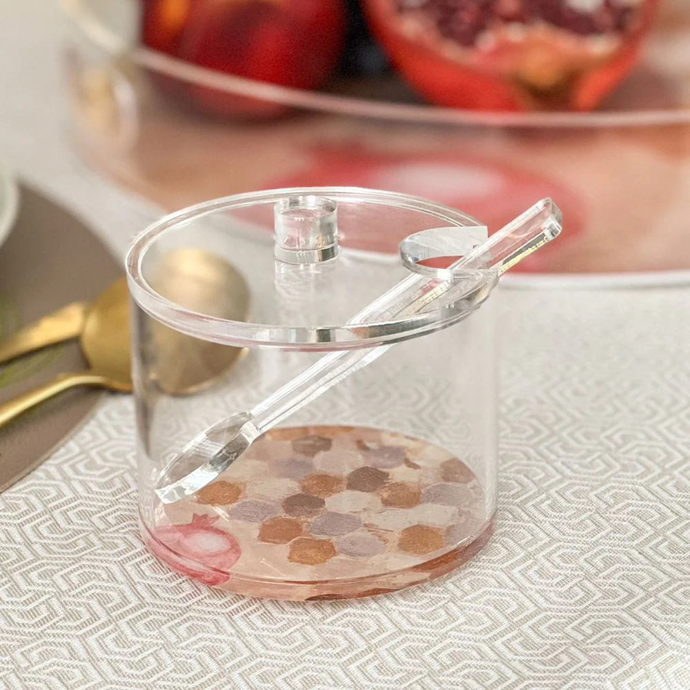 Lucite Rosh Hashanah Honey Dish with Painted Honeycomb Design