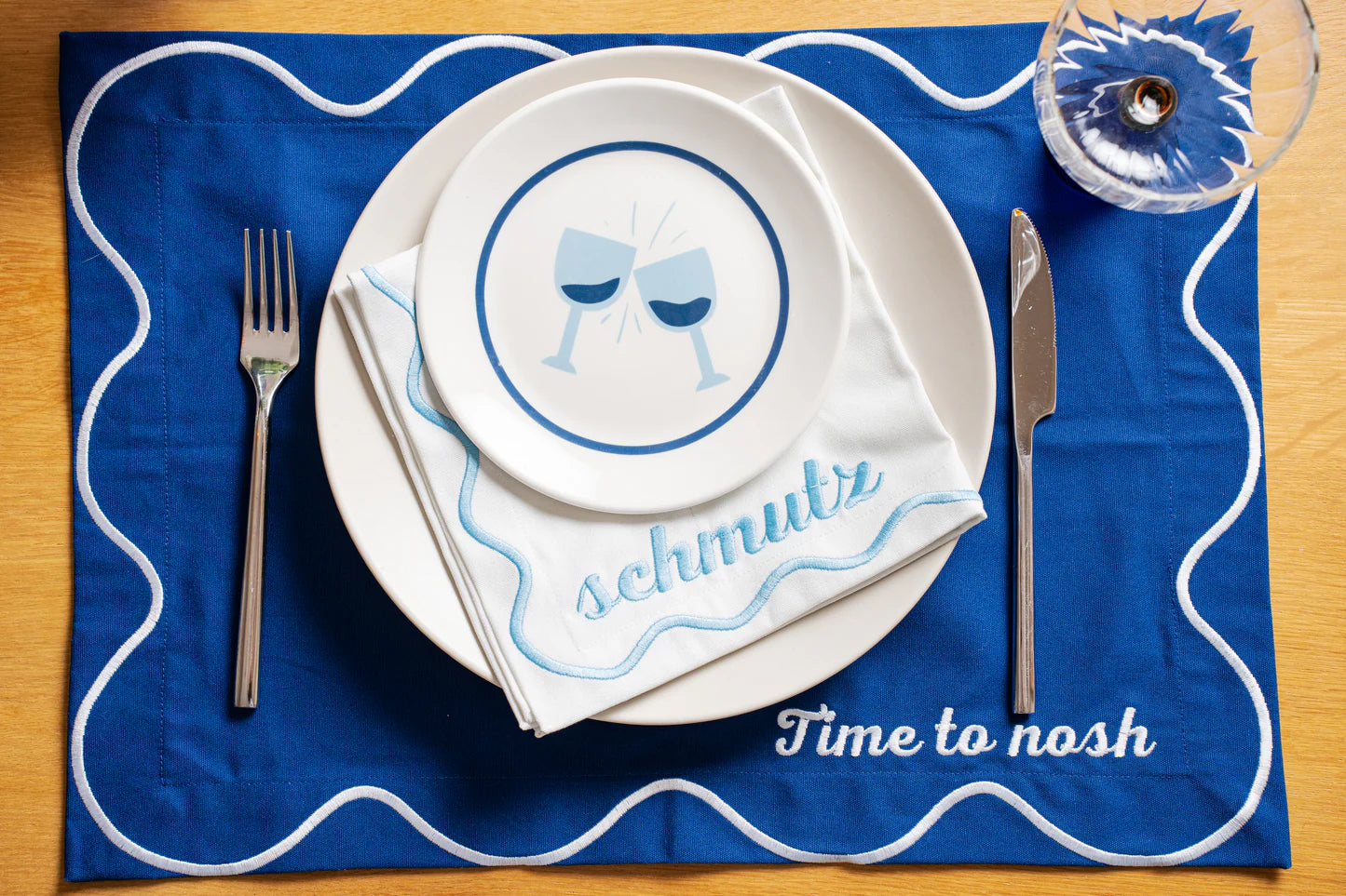 Time To Nosh Linen Embroidered Placemats - Set of 4