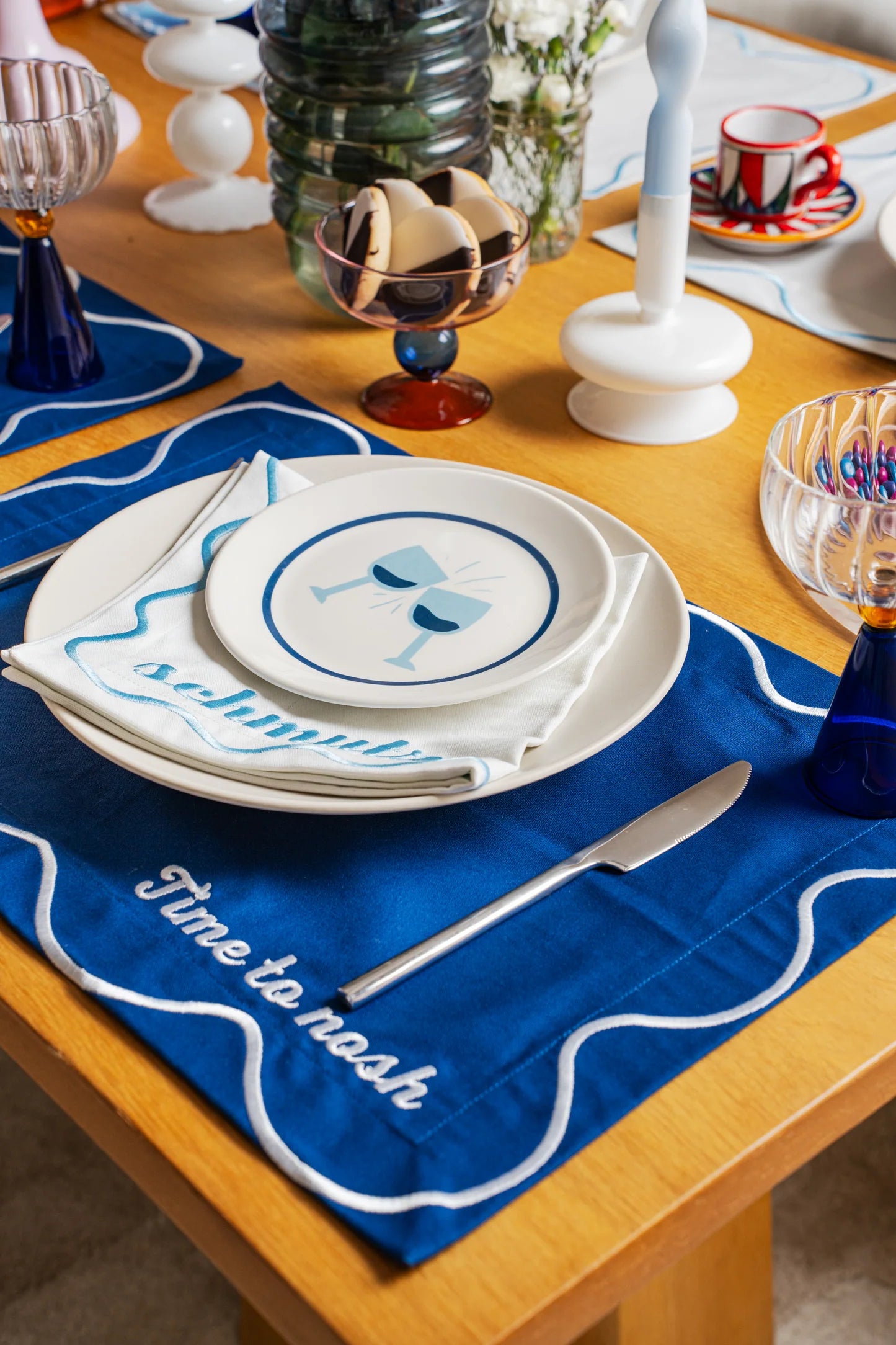 Time To Nosh Linen Embroidered Placemats - Set of 4