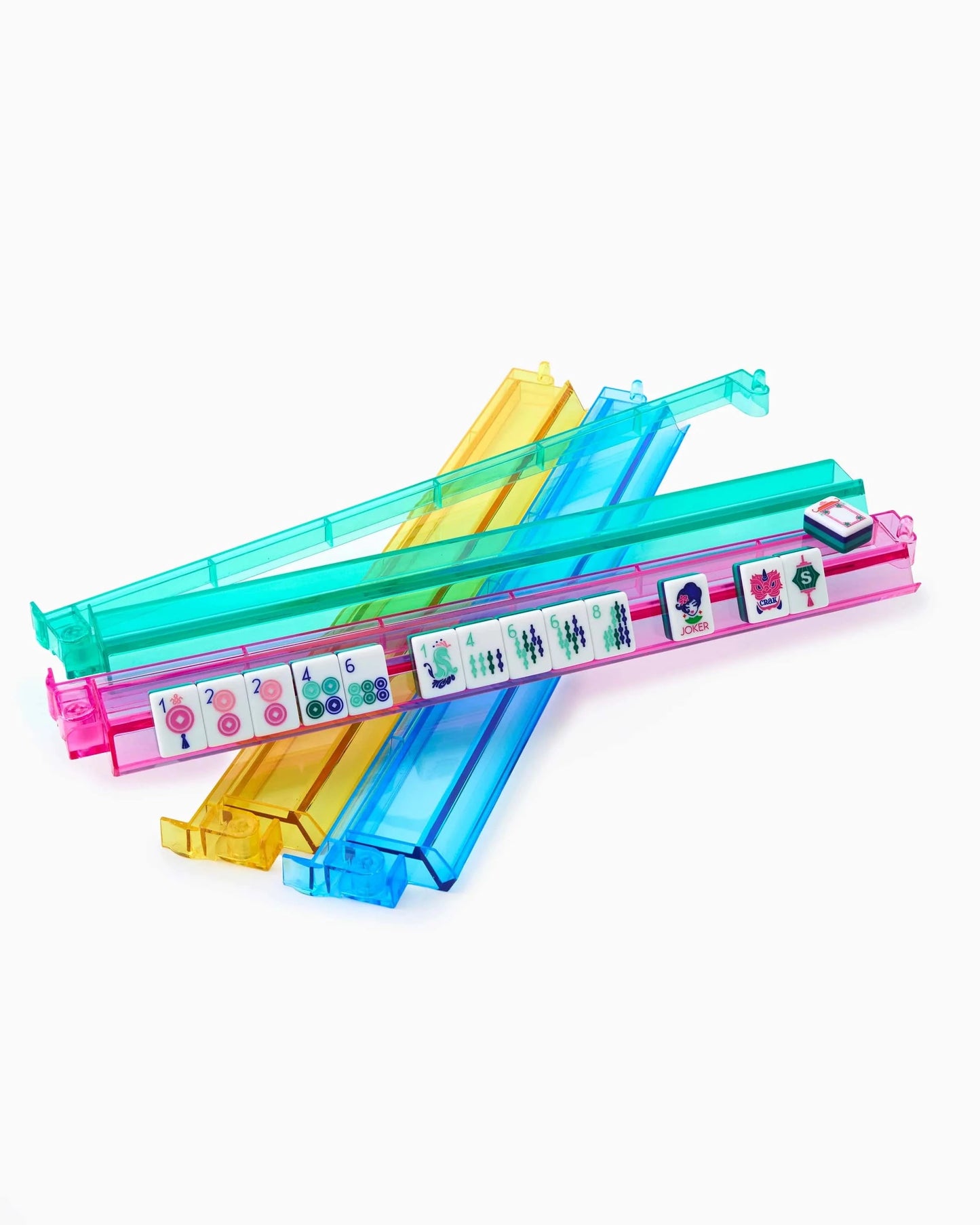 Multicolor Acrylic Mahjong Rack & Pusher - Set of 4