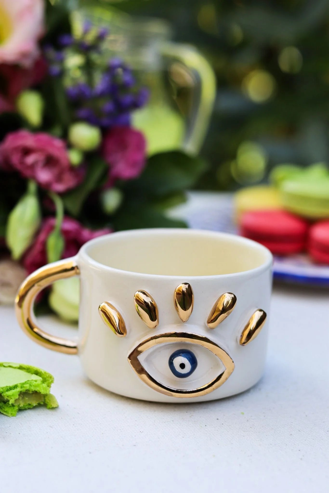Ceramic Evil Eye Mug with Gold Lashes