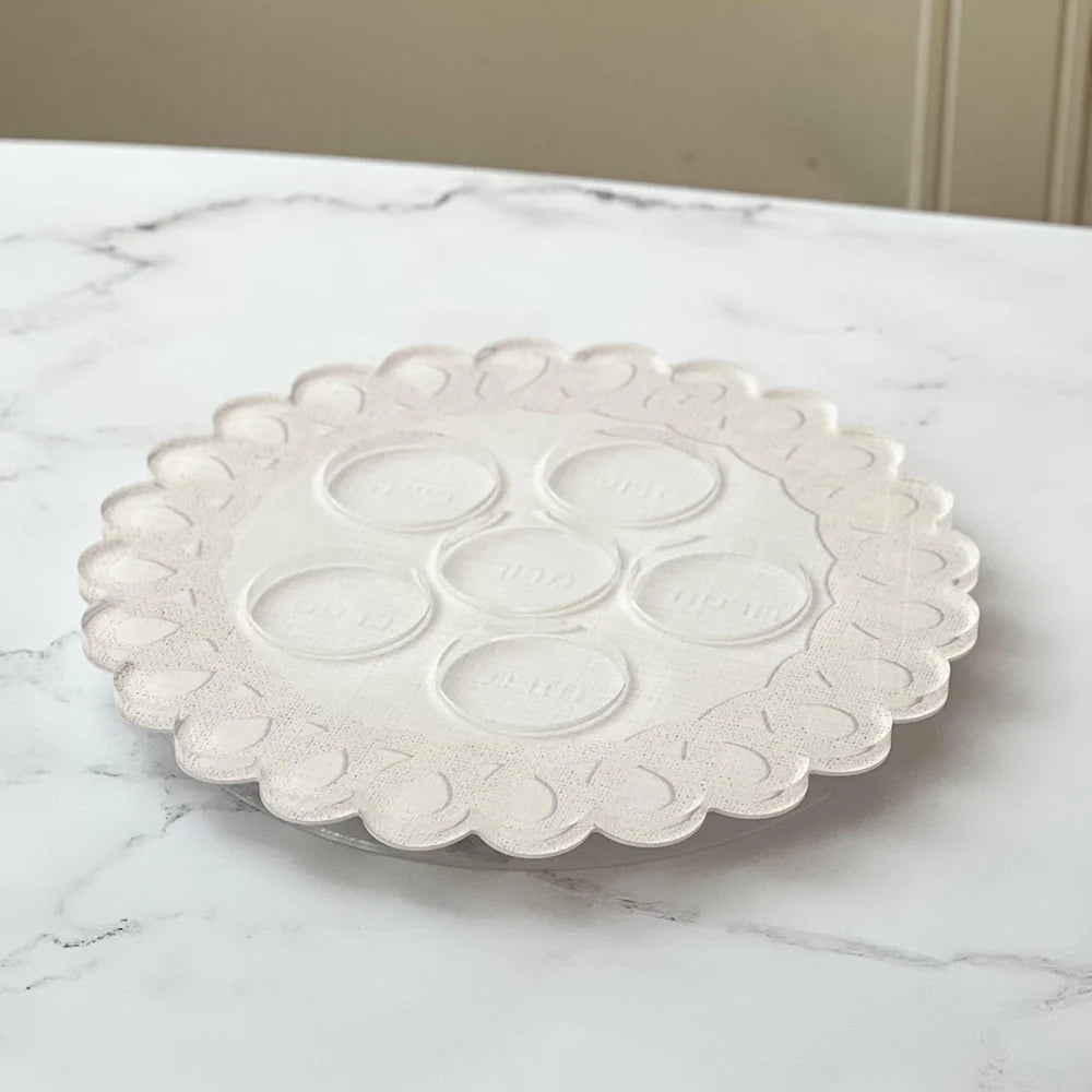 Linen Style Passover Seder Plate with Scalloped Edge