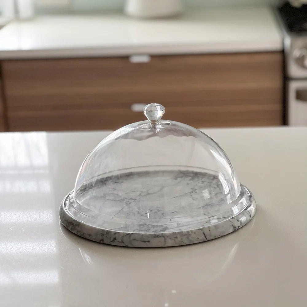 Round Marble Cake Dome with Acrylic Lid