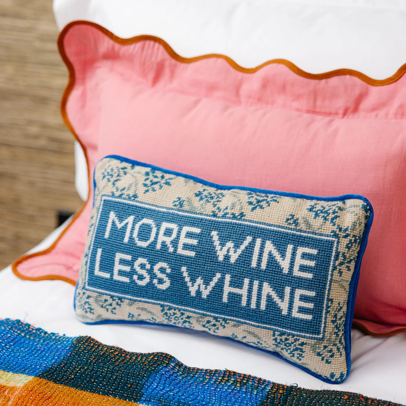 More Wine Less Whine needlepoint throw decor pillow home decor