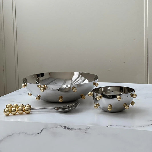 Stainless Steel Bowl With Gold Balls