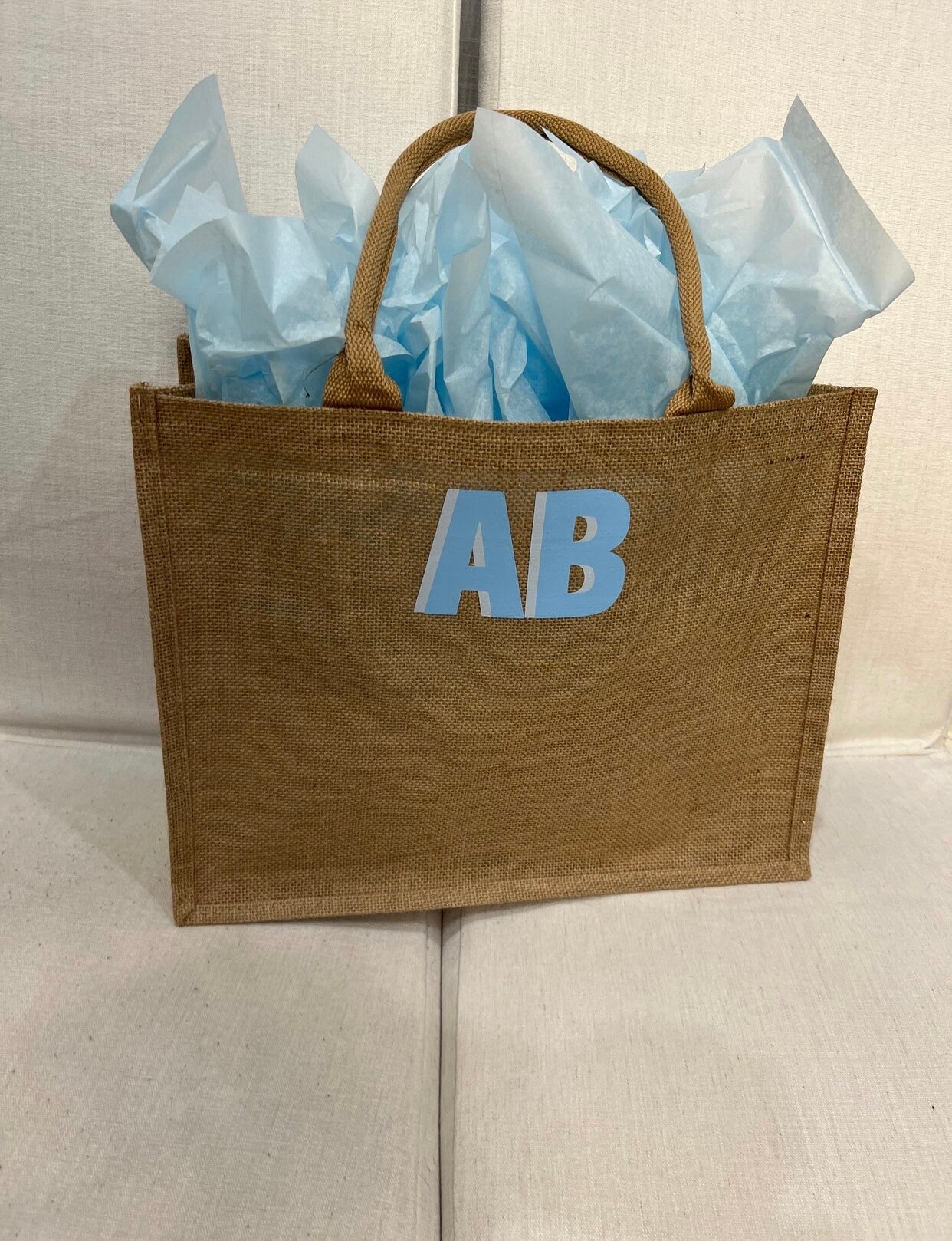 Monogrammed personalized jute tote bag summer bachelorette 