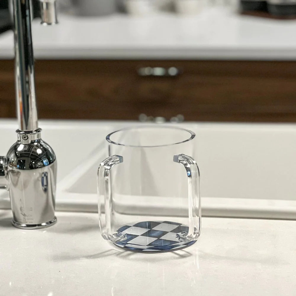 Lucite Wash Cup with Chic Checkered Base