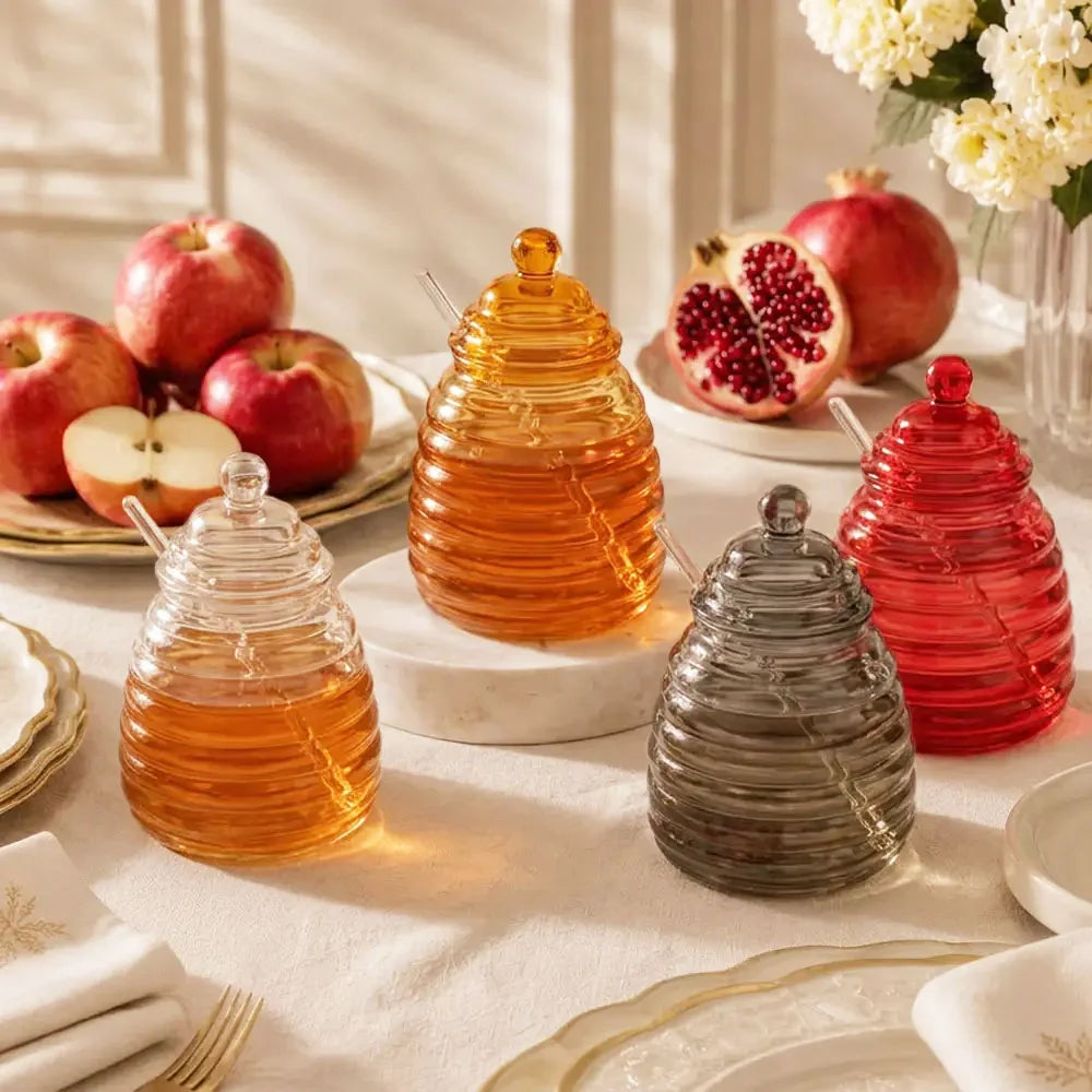 Hive Glass Honey Dish with spoon
