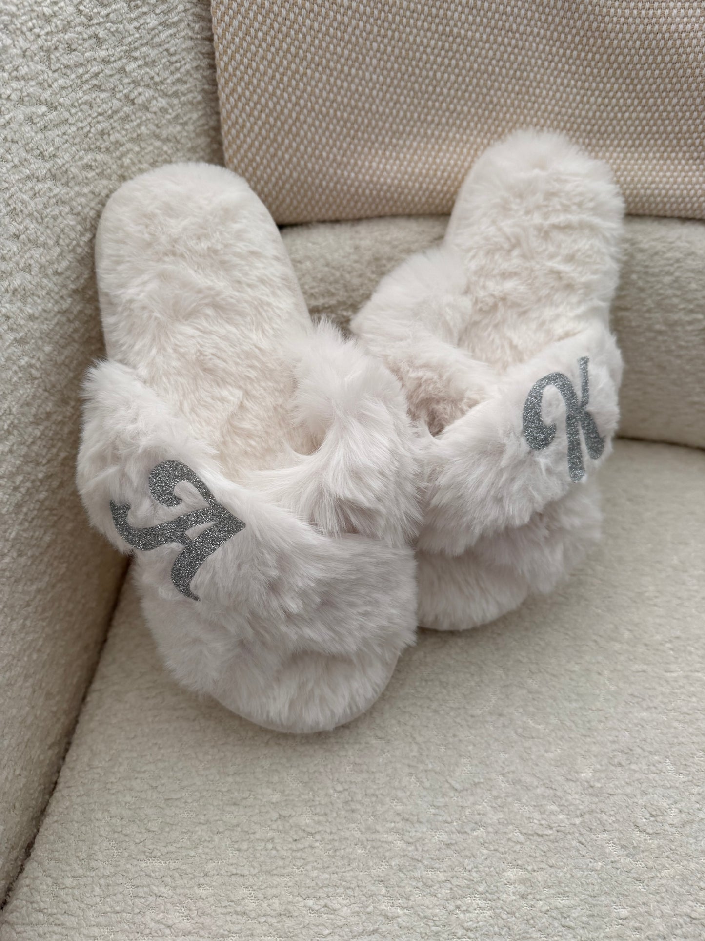 Personalized White Bride Slippers | Custom Initial Wedding Slippers | Bridal Getting Ready Gift