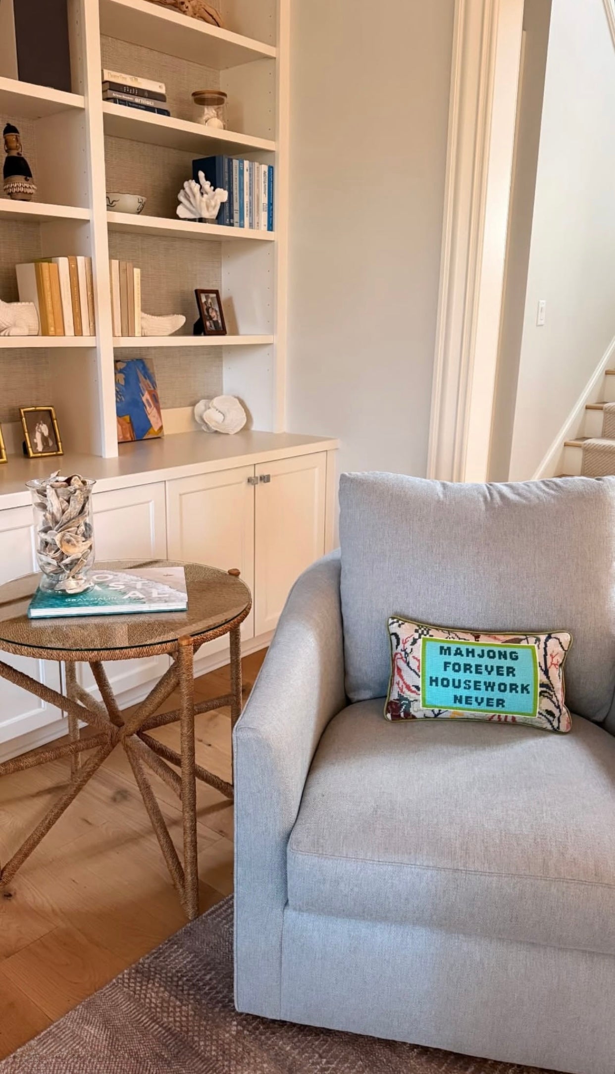 Mahjong Needlepoint Embroidered Pillow