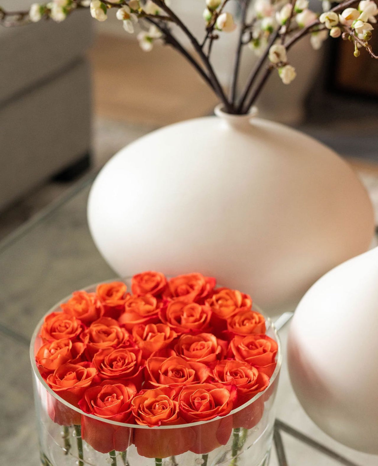 Round Lucite Flower Box Vase