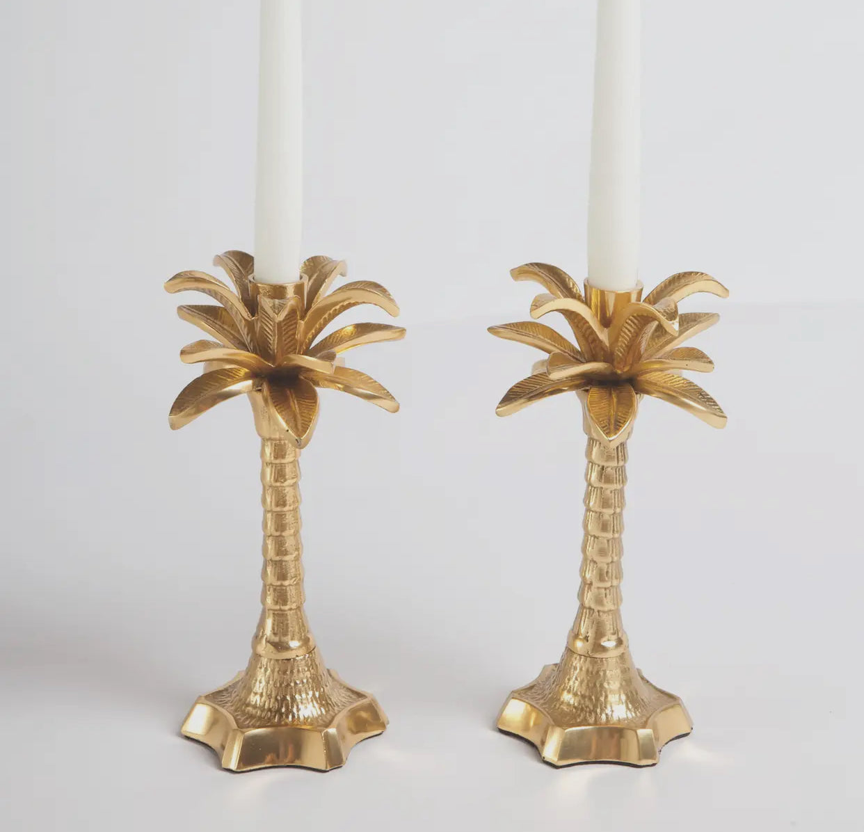 Palm Tree Gold Candlestick Set