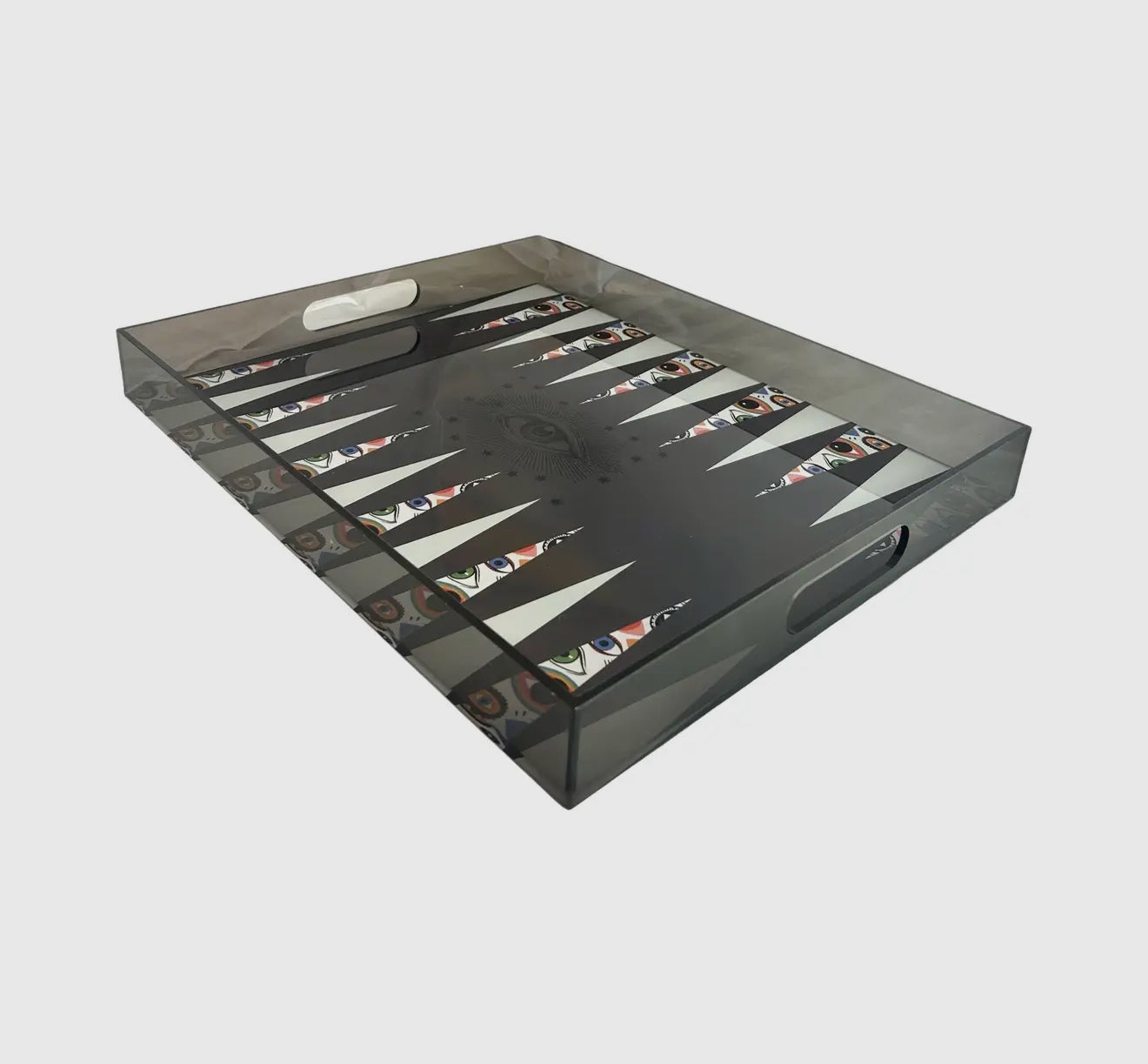 Lucite Backgammon Tray and Game - Evil Eye Design