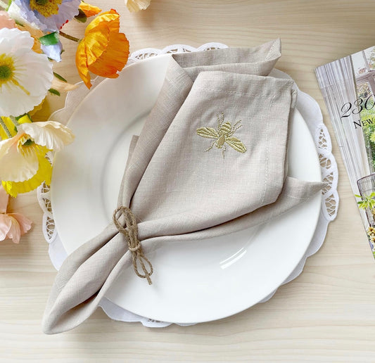 Embroidered Bee Linen Napkin - set of 4