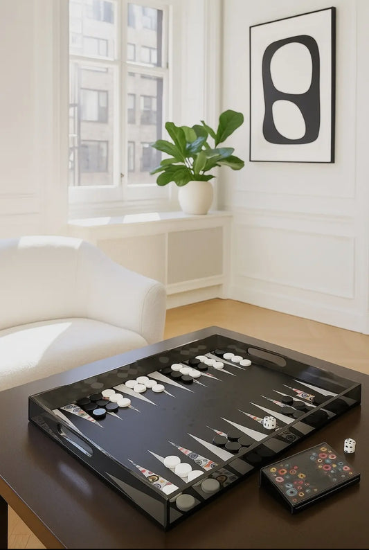 Lucite Backgammon Tray and Game - Evil Eye Design