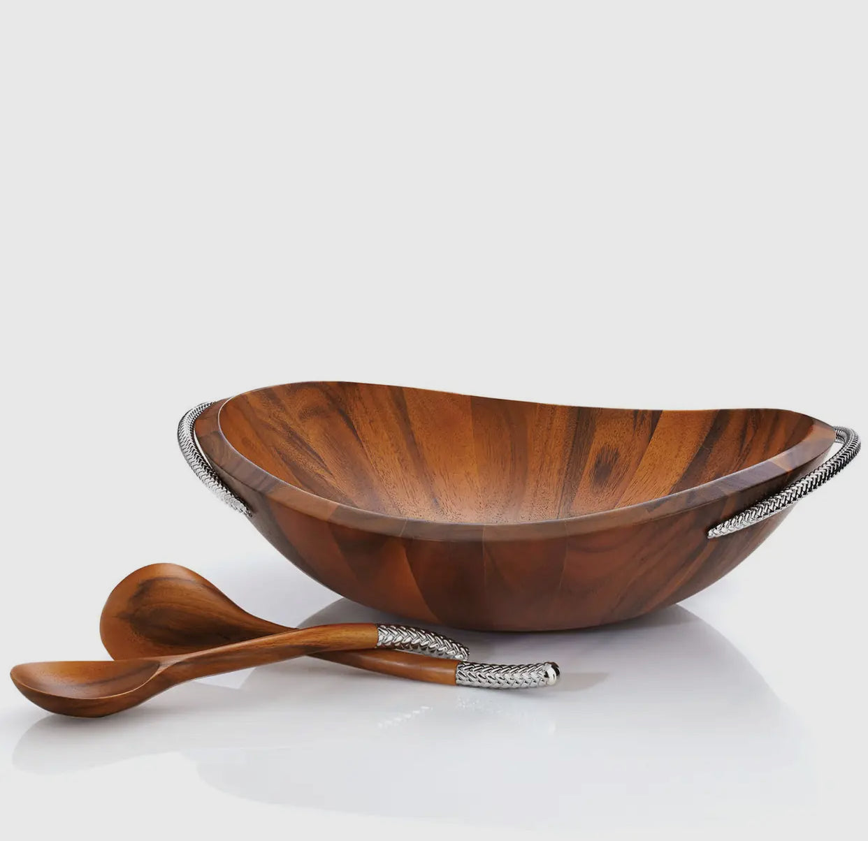 Nambe Wood Braid Salad Bowl with Servers