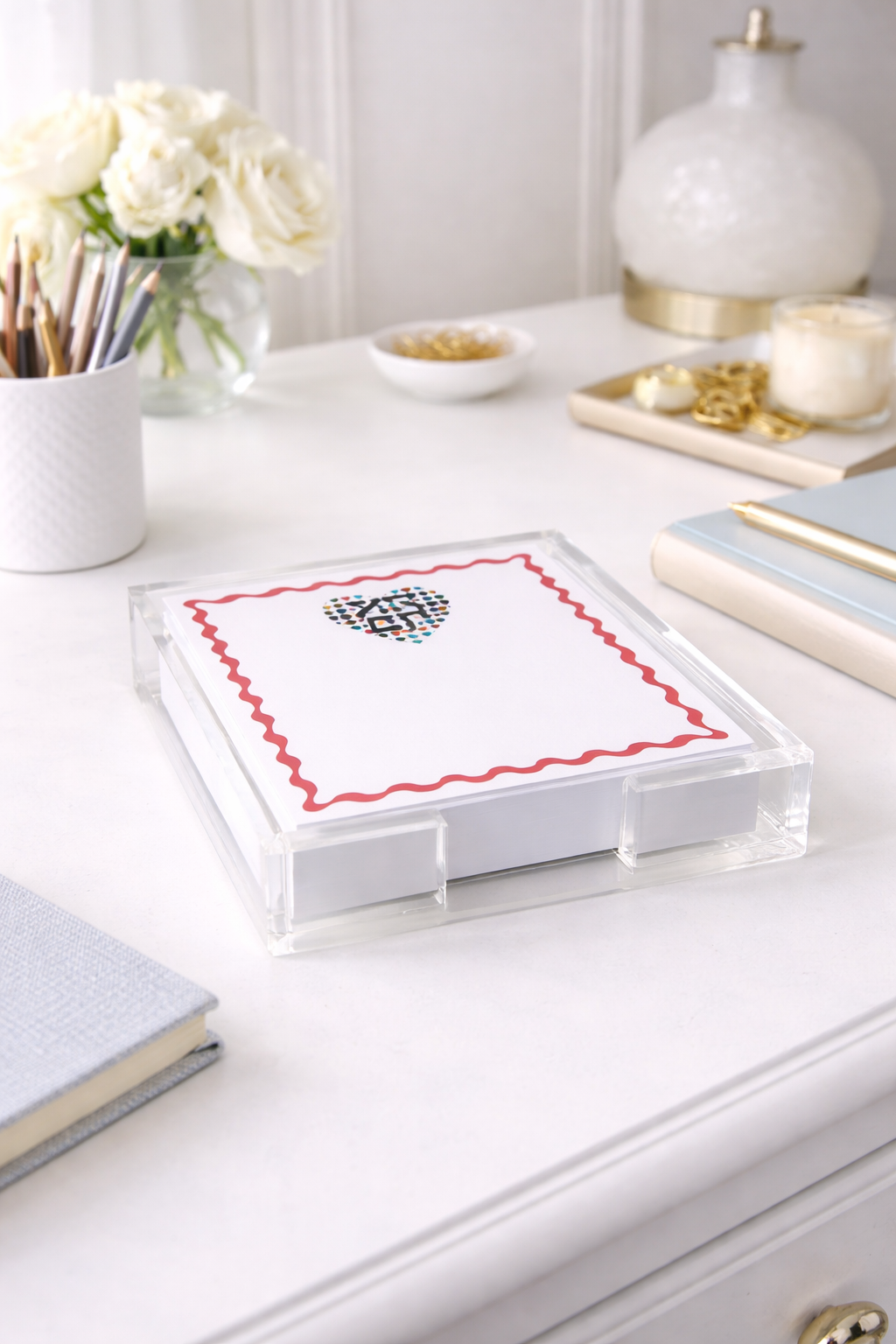 Notepad in Acrylic Holder Ahava Love Heart