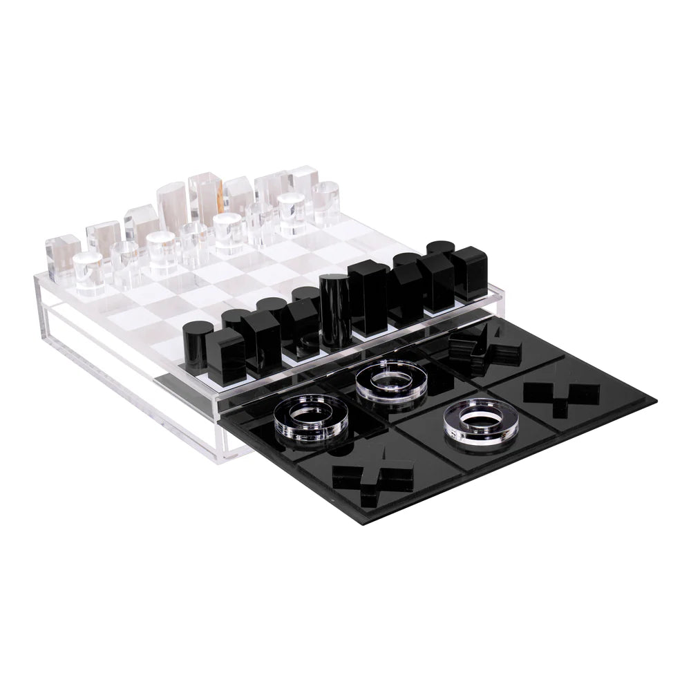 Lucite Tic Tac Toe & Chess Game Set