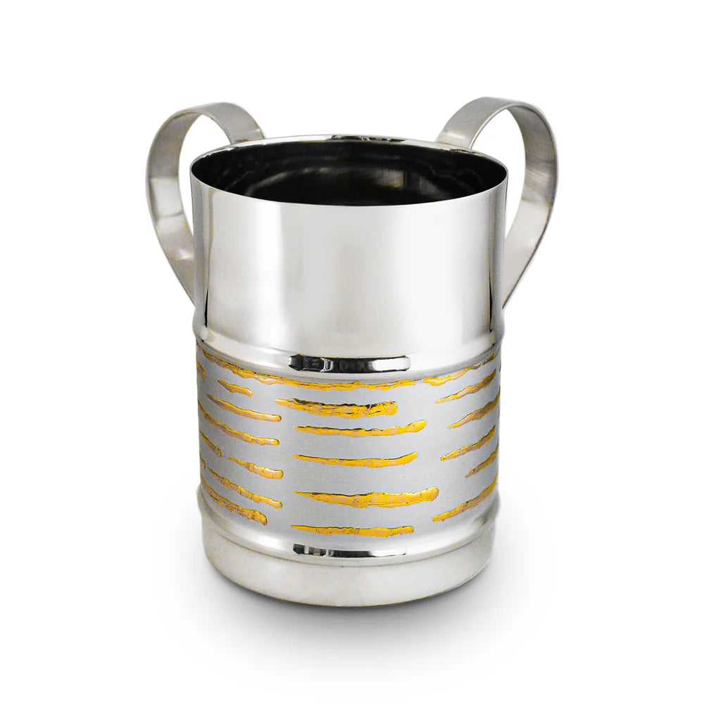 Silver Washing Cup with Gold Paint Splatters for Shabbos & Chaggim