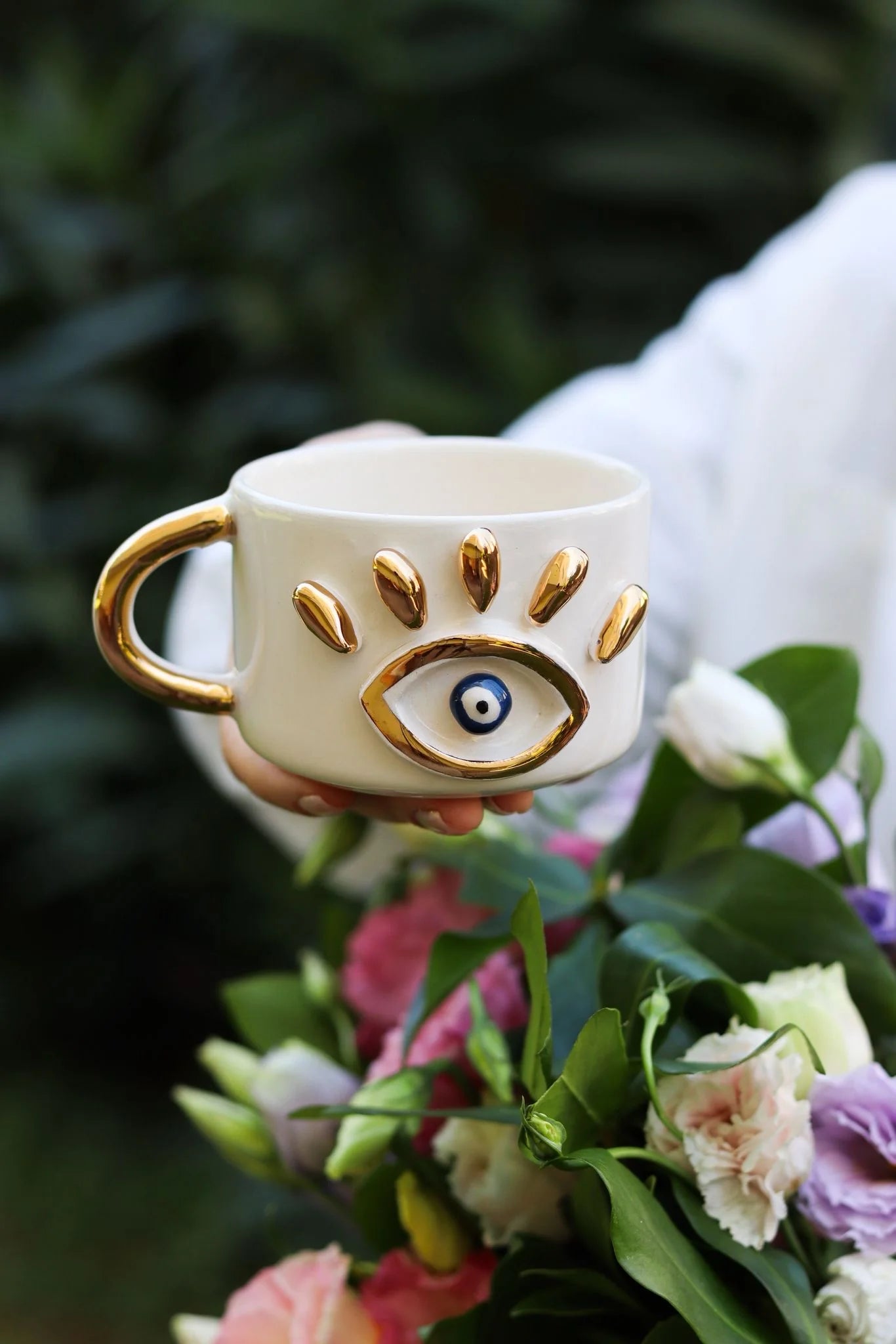 Ceramic Evil Eye Mug with Gold Lashes