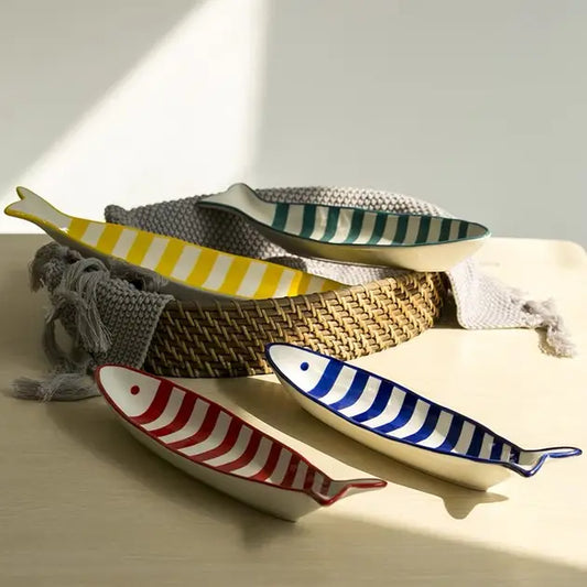 Hand Printed Fish Shape Ceramic Serving Plate