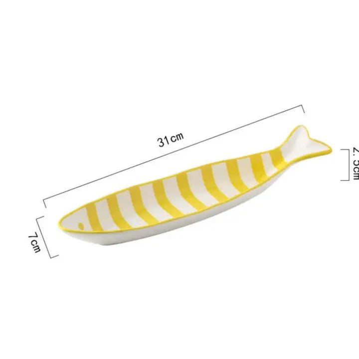 Hand Printed Fish Shape Ceramic Serving Plate