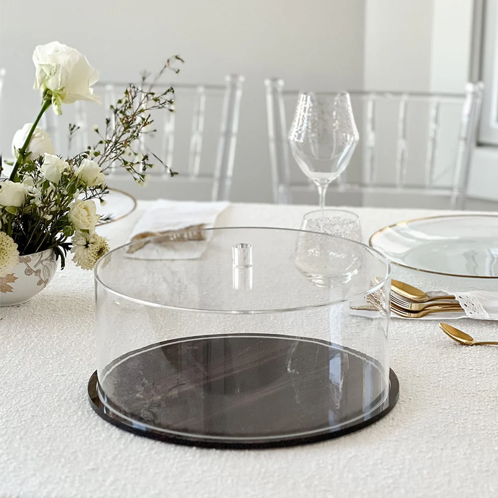 Lucite Wood Look Cake Dome