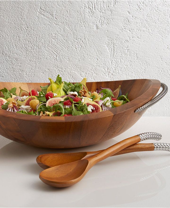 Nambe Wood Braid Salad Bowl with Servers