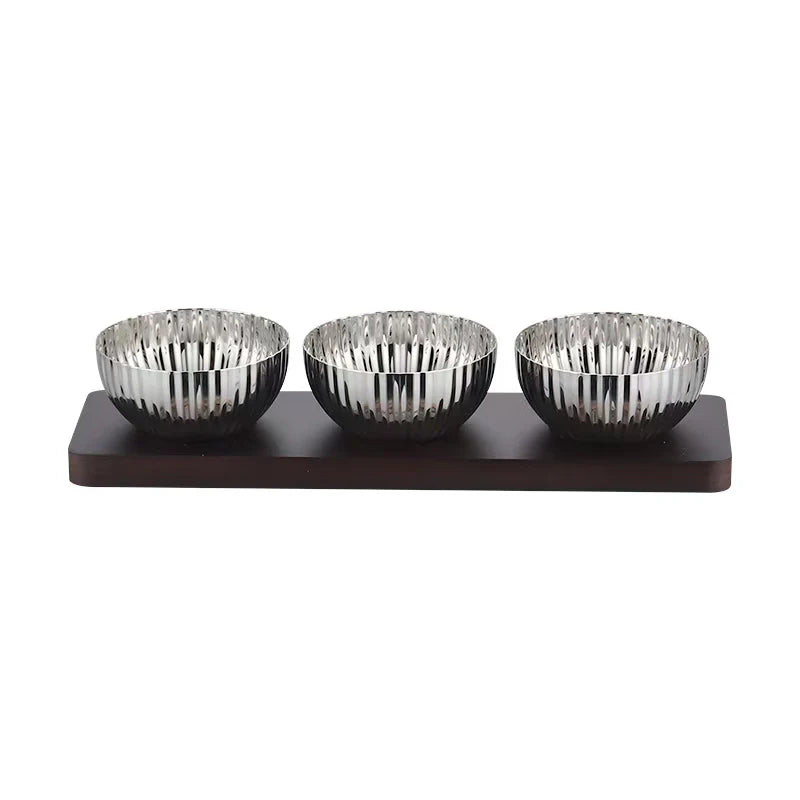 Metal Shell Shaped Dip Bowls with Wooden Tray
