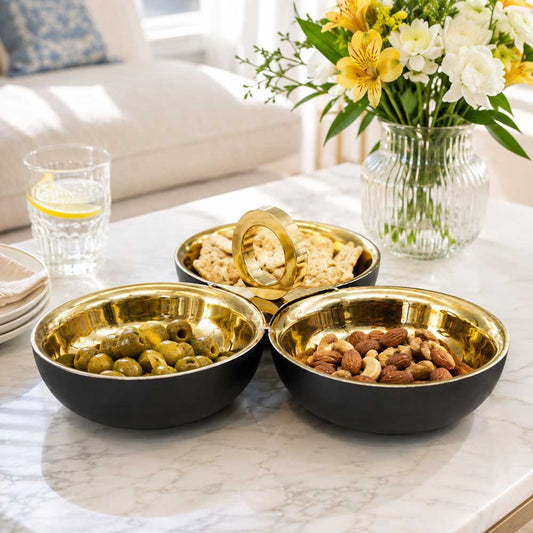 Matte Black Stainless Steel 3 Compartment Serving Tray