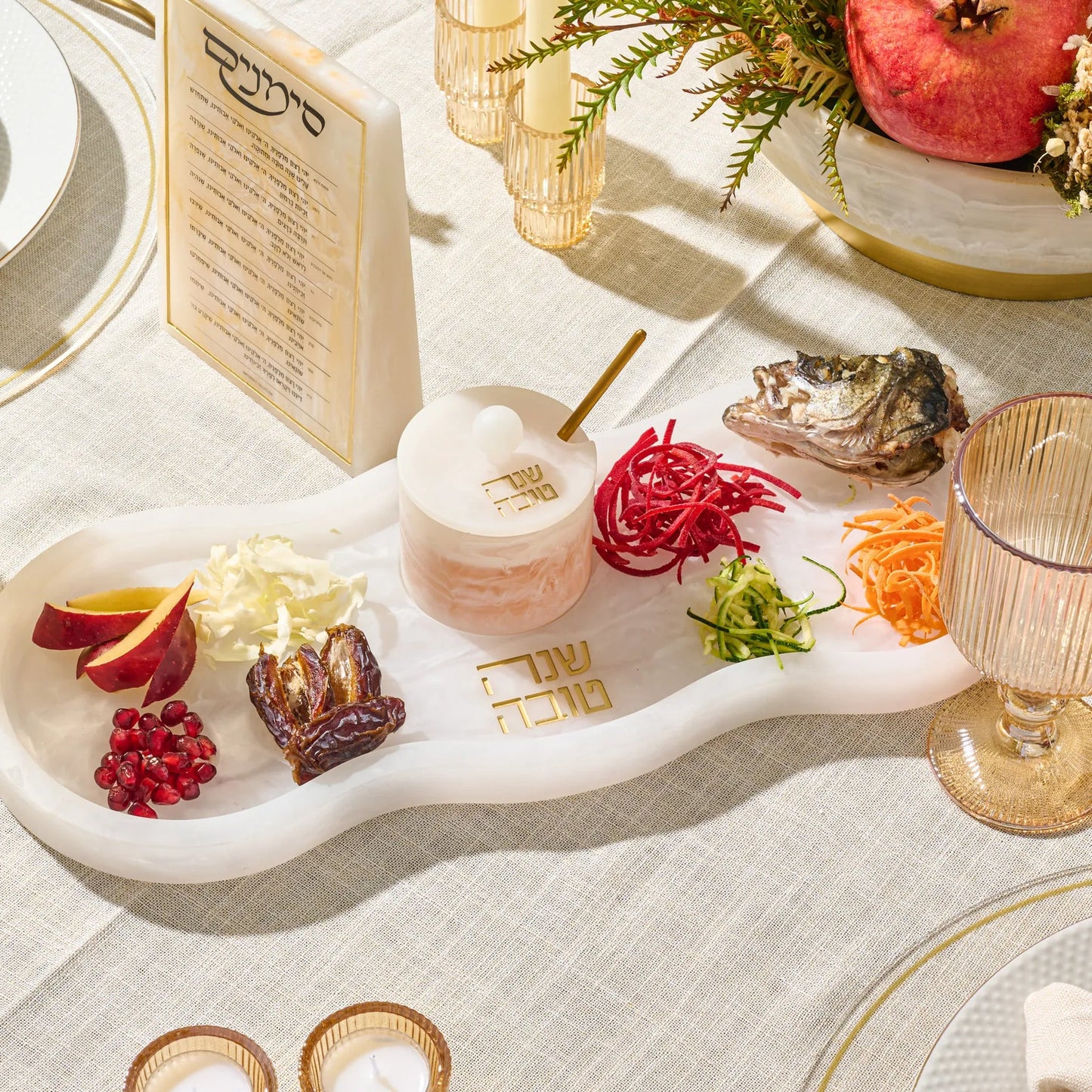 Rosh Hashanah Curved Resin Simanim Tray
