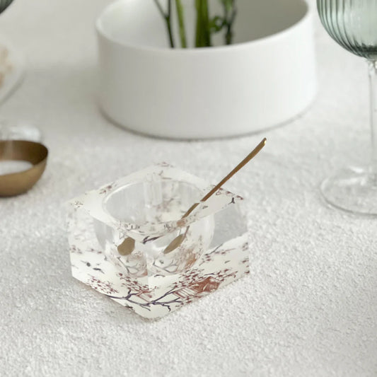 Square Lucite Honey Dish with Toile Design