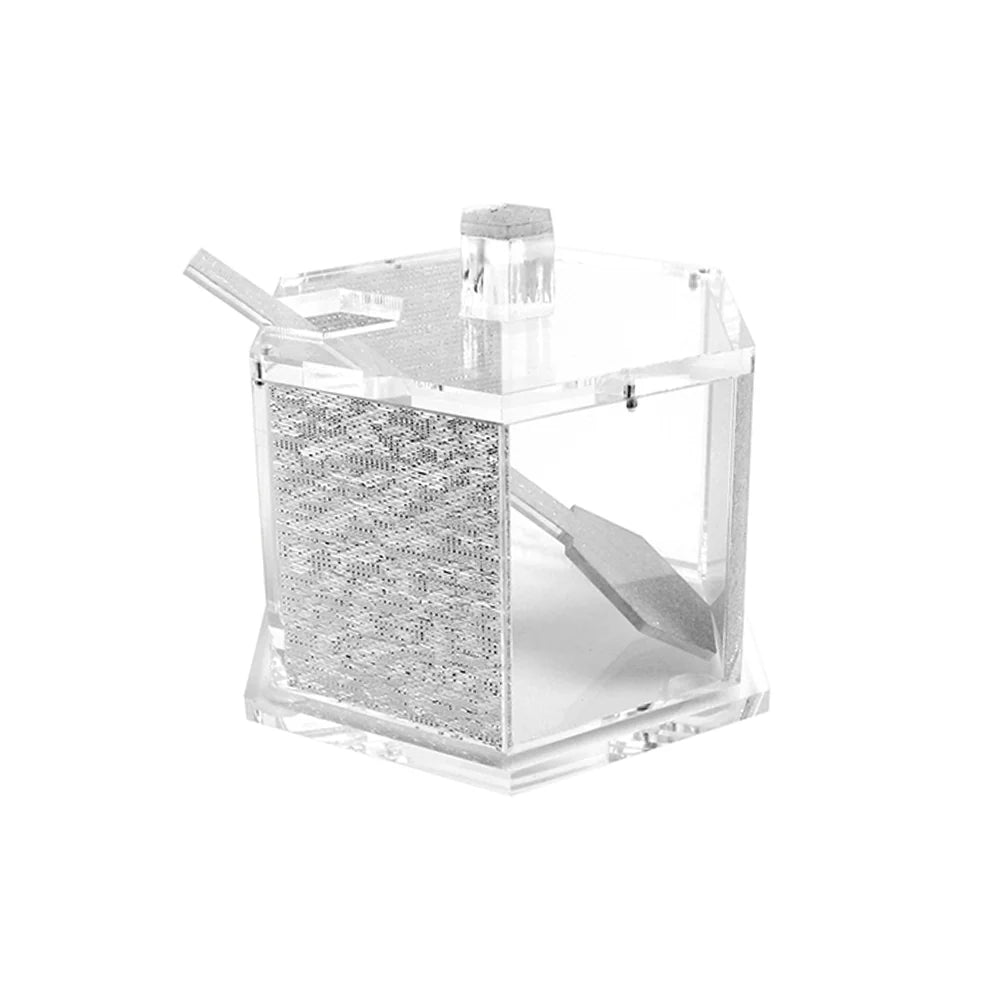 Lucite Hexagon Rosh Hashanah Honey Dish in silver 