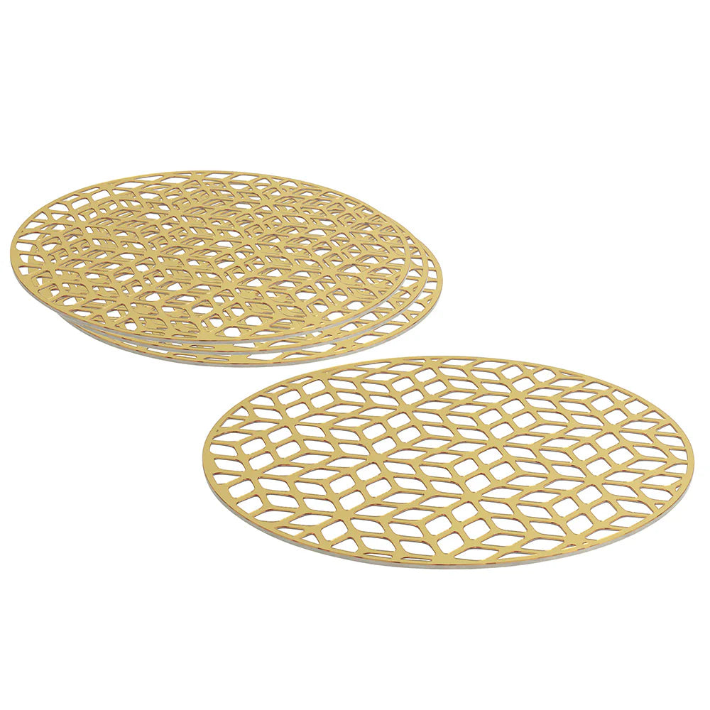 Lucite & Gold Laser Cut Honeycomb Design Round Charger - Set of 4