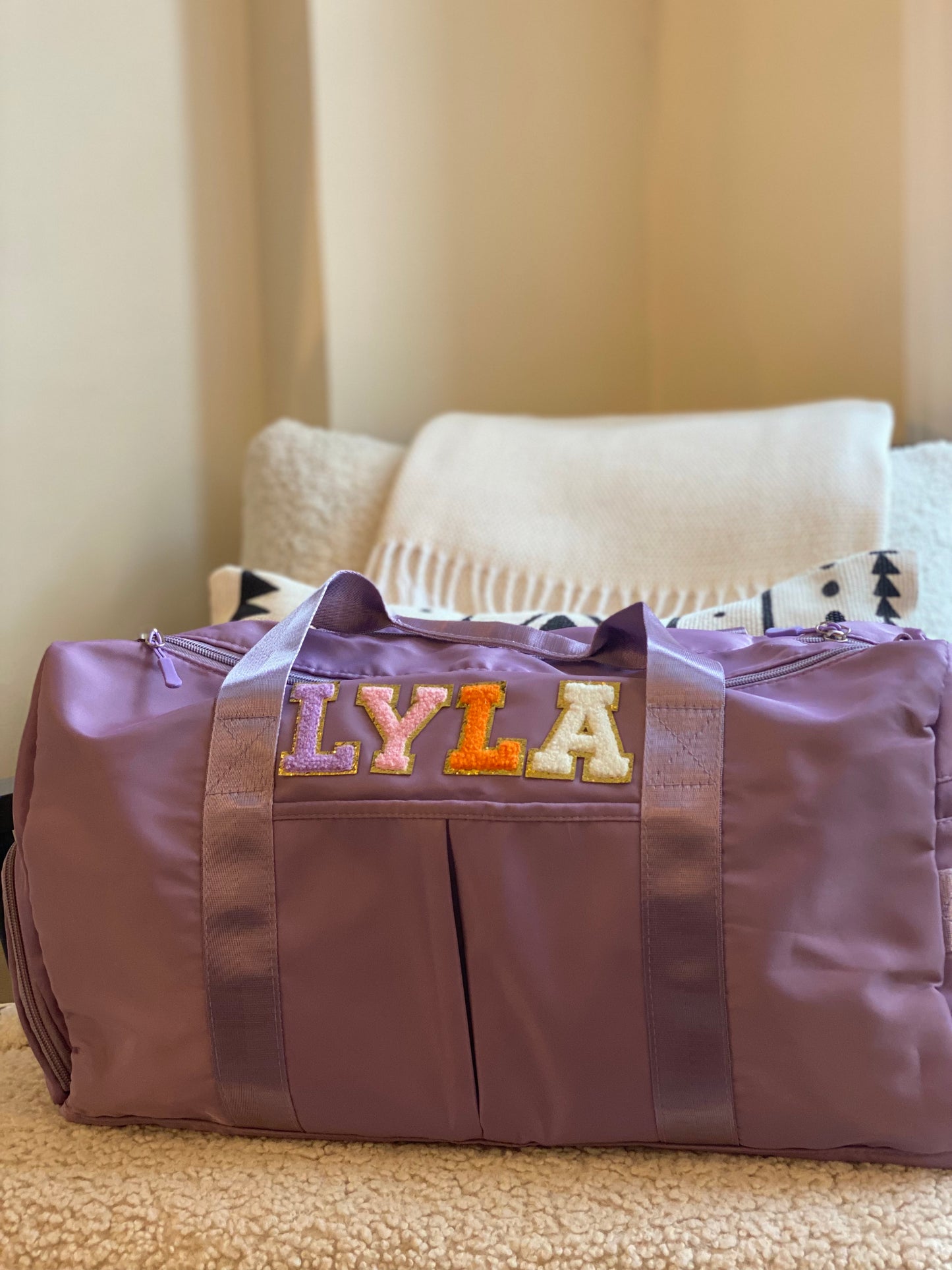 Personalized Nylon Duffle with Letter Patches