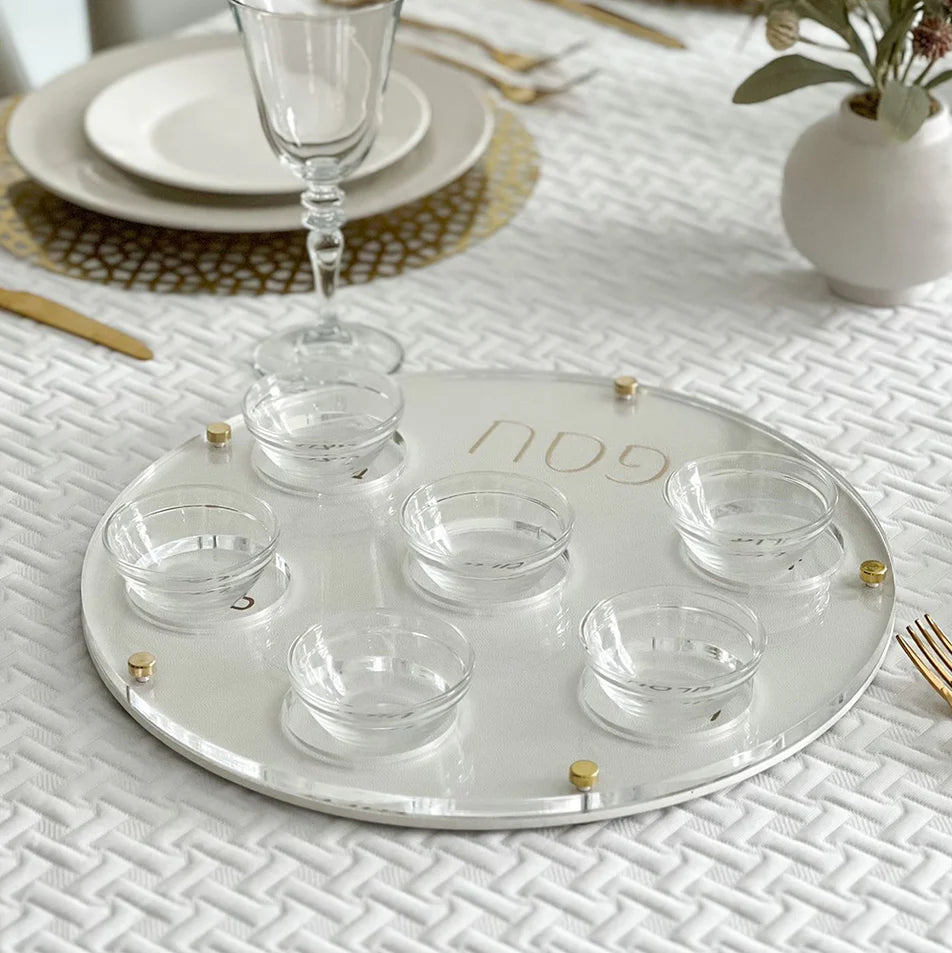 Lucite Seder Plate with Leatherette Undertone Backing