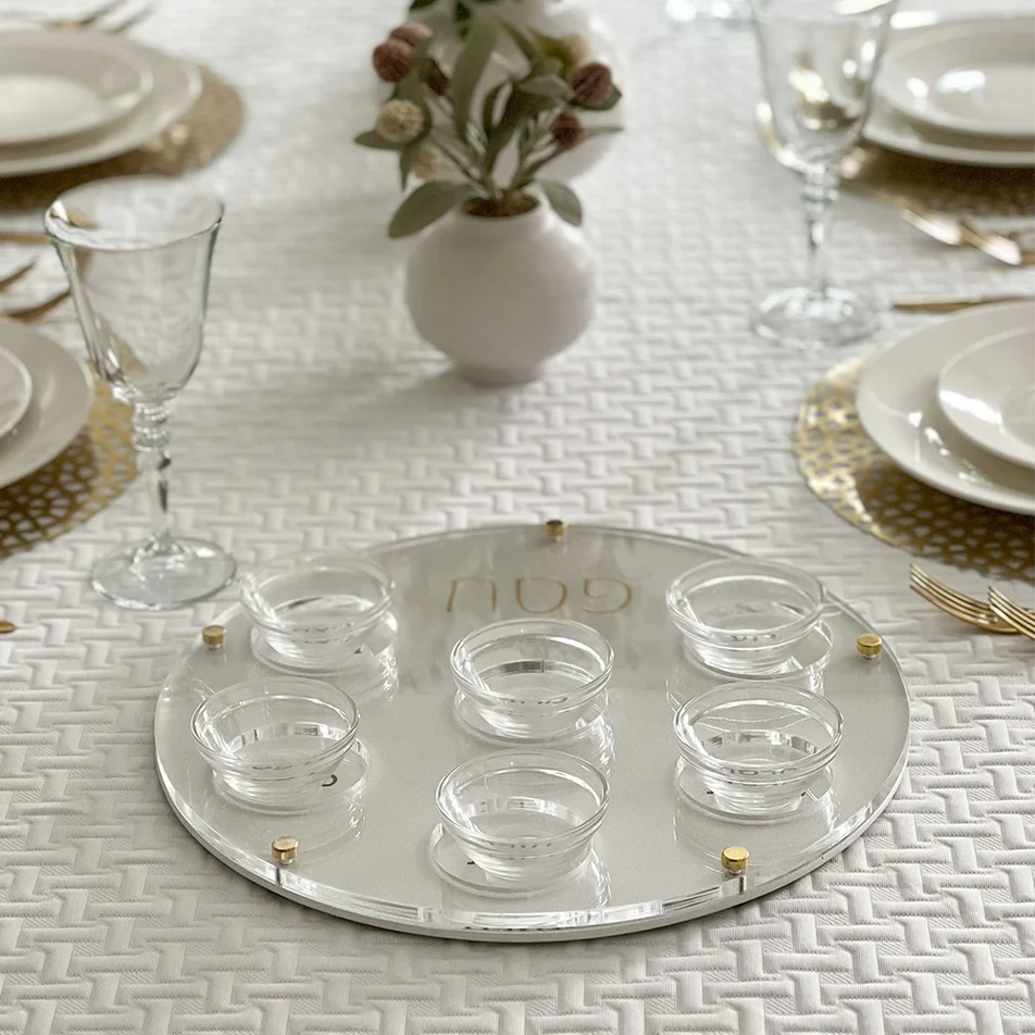 Lucite Seder Plate with Leatherette Undertone Backing