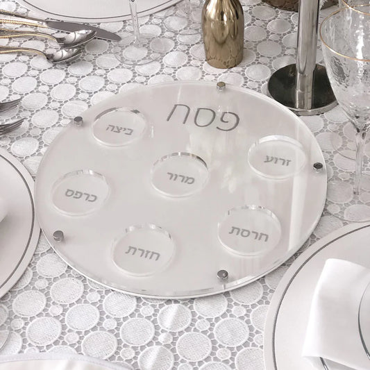 Lucite Seder Plate with Leatherette Undertone Backing