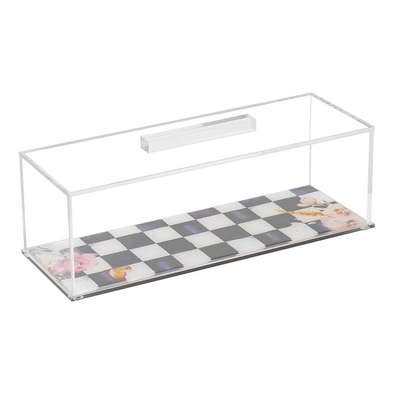 Black Chic Checkered Lucite Cake Tray with Lid - Little Somethings NYC