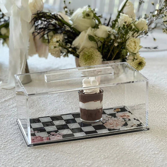 Black Chic Checkered Lucite Cake Tray with Lid - Little Somethings NYC