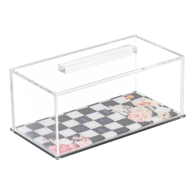 Black Chic Checkered Lucite Cake Tray with Lid - Little Somethings NYC