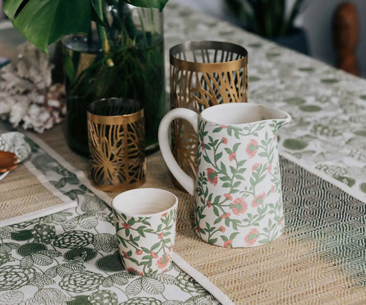 Blooming Vines Handmade Indian Ceramic Drink Pitcher - Little Somethings NYC