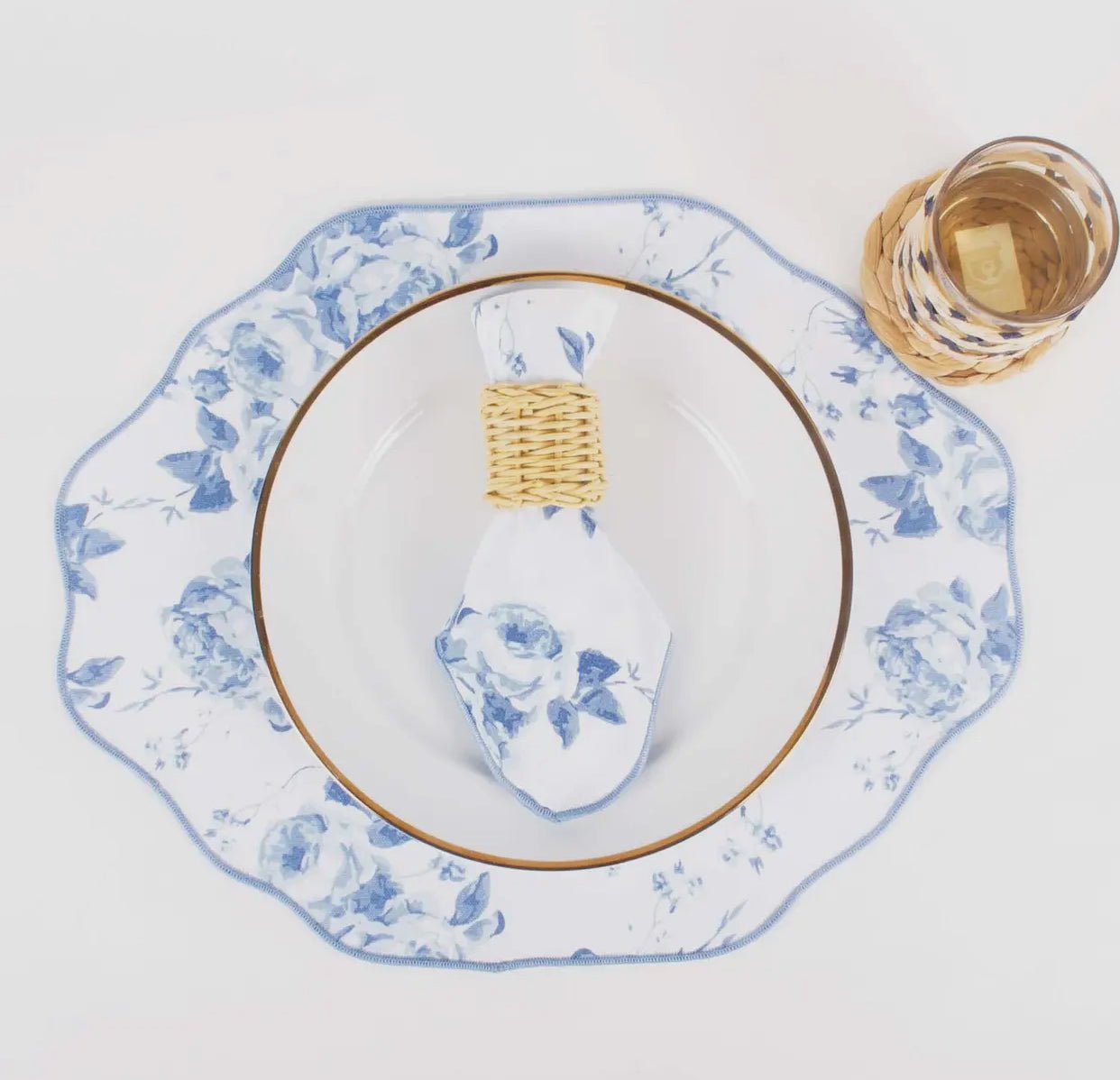 Blue Rose Scalloped Dinner Napkin Set - Set of 4 - Little Somethings NYC