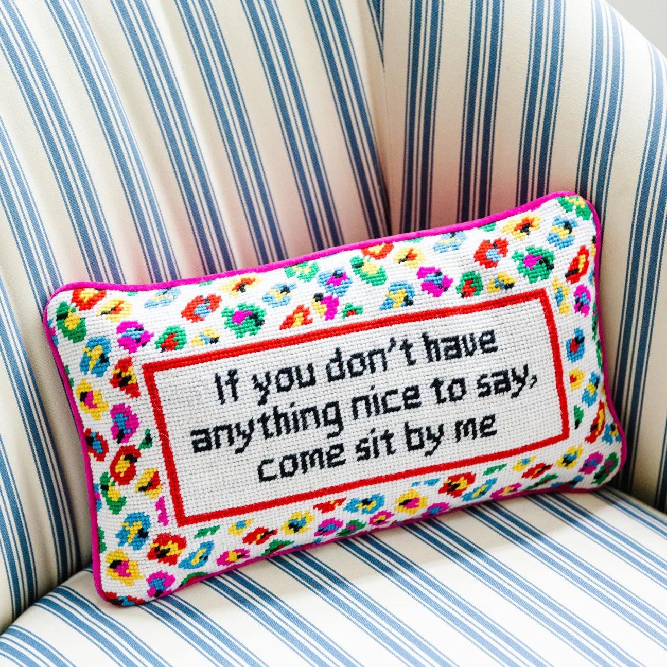 Come Sit By Me - Needlepoint Decor Throw Pillow - Little Somethings NYC